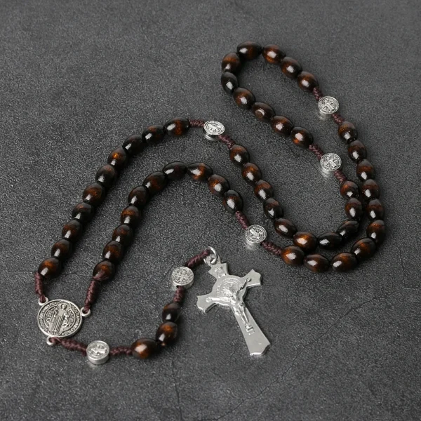 Catholic Custom Rosary Beads 8*10mm Wooden Beads Cross Jesus Saint Necklace Jewelry Christianity Rosaries Gift Making Su