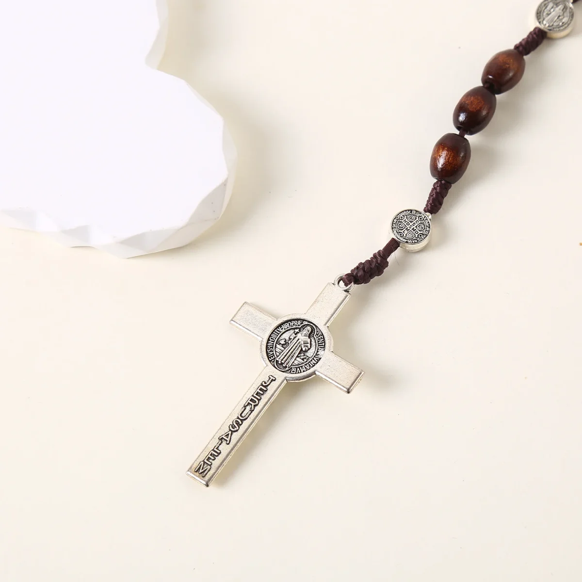 Catholic Custom Rosary Beads 8*10mm Wooden Beads Cross Jesus Saint Necklace Jewelry Christianity Rosaries Gift Making Supplies - Image 4