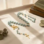 Catholic Rosaries Pink Glass Pearl Beads Angel Wings Trendy Jesus Rosary Necklace 6MM Gold Jewelry Wholesale