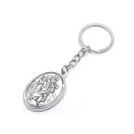 Christ Bearer Keychain Antique Silver Plate Base Medal Keychain with Saint Christopher Inset Premium Metal Keychains - Image 2