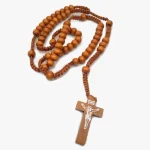 Catholic Wood Rosary Necklace with Cross and Jesus Religious Christian Pendant Beads Religious Jewelry Wholesale - Image 3