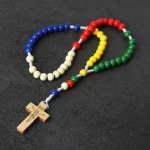 Cheap Rosary Cross Jesus Colored Beads Handmade Catholic Religious Wooden Jewelry Holy Communion Baptism Church Gifts Wholesale - Image 2