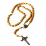 Catholic Rosary Beads Wooden Cross Necklace with 8x10mm Oval Beads Antique Bronze Plated Custom Rosaries for Prayer Gifts