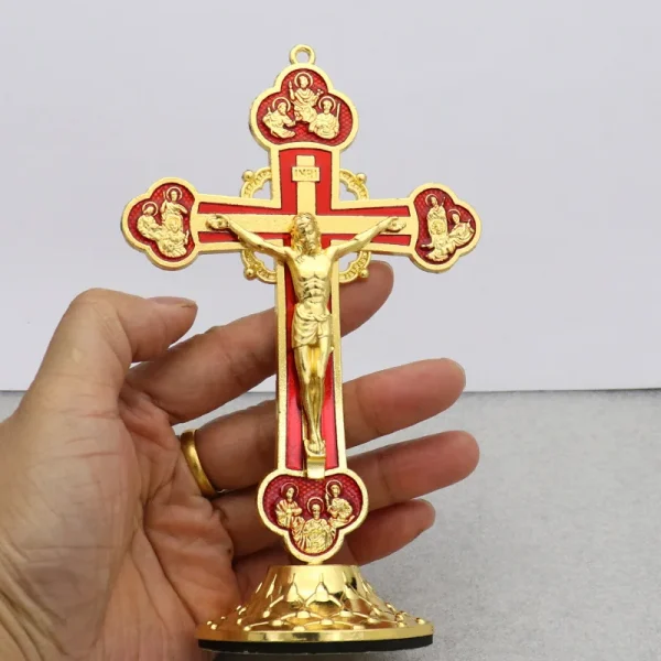 Catholic Jesus Cross Home Office Retro Metal Desk Casted Jewelry Ornaments Elegant Cross-Themed Decorative Accessories
