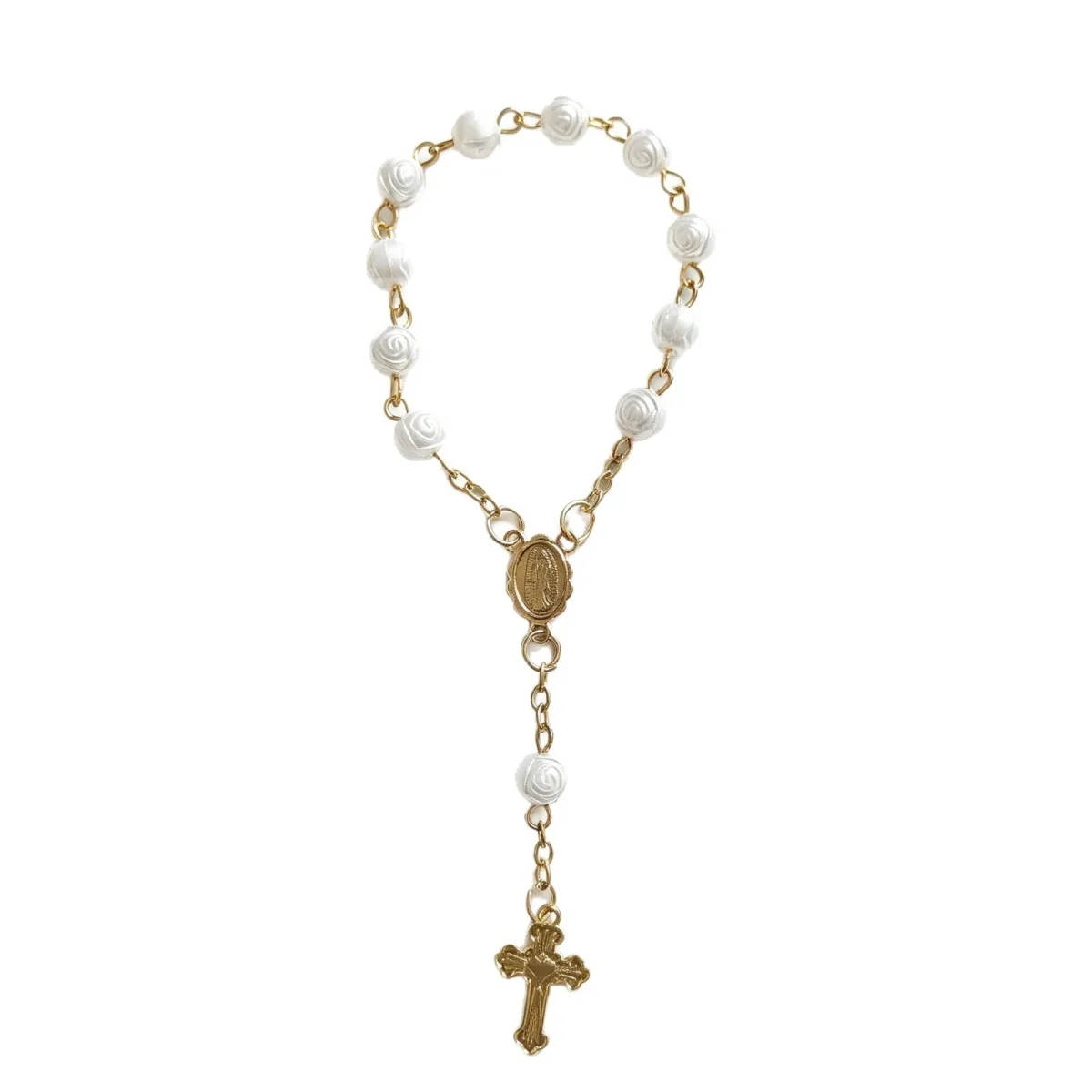 Hot Wings Christian Religious Rose Baptism Beads Pearl Beaded Bracelet Rosary Cross Factory Wholesale - Image 5