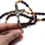 8*10 Dark Coffee Color Rice-Shaped Pearl Beads Bamboo Chain Diamond Braided Rosary Cross Necklace Export Jewelry - Image 4