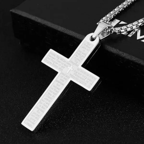 Mecrt Gold Plated Religious Stainless Steel Cross Necklace for Men and Women Lord’s Prayer Pendant 4 Colors Gift