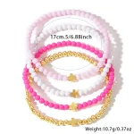 Fashion Bohemian Style Iron Pyrite Acrylic Cross Beaded Elastic Line Round Women's Gift Bracelet - Image 4