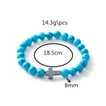 Vintage Zinc Alloy Beaded Bracelets Cross Charm Elastic Stretch Religious Catholic Gift - Image 4