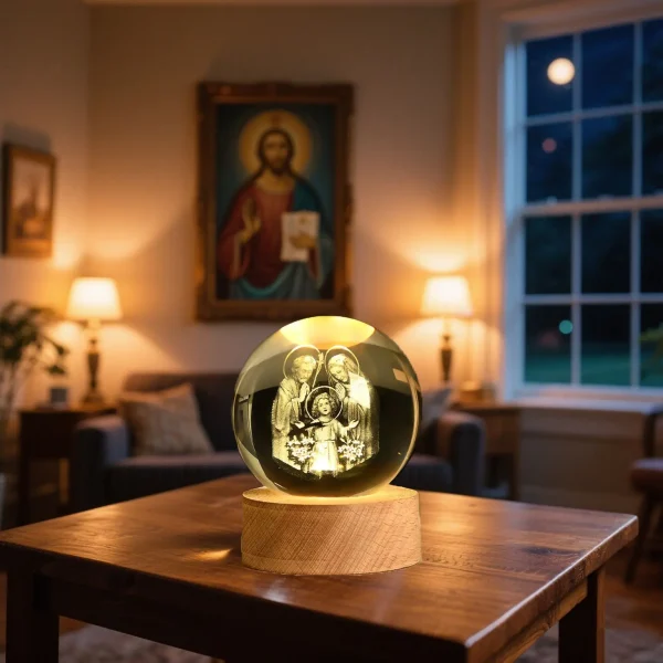 Catholic Cross Crafts Religious K9 Crystal Ball Tabletop Ornament Decoration Bedroom Light Gifts Wedding Gifts Christmas