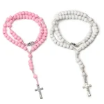 Rosary for Kids Wooden Bead Children's Cross Necklace Prayer Baptism pink Prayer Beads Jewelry Wholesale