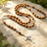 Wholesale Handmade Woven Catholic Rosary Necklaces Made of Natural Pine Wood (10mm*8mm) Separated by Spacer Beads - Image 3