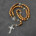 Mecrt Catholic Rosary Crucifix Wood Beads Vintage Prayer Beads Cross Faith Blessing Jewelry Church Baptism Gift Wholesale - Image 4