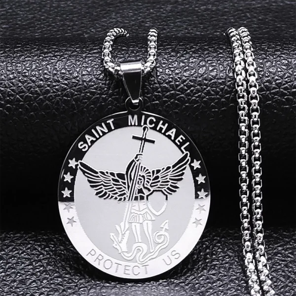 Mecrt Women’s Medal Necklace with Stainless Steel Beads Chain St. Michael’s Cathedral Religious Cross for Gi