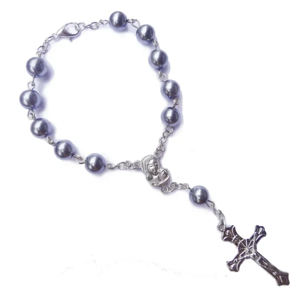 Wholesales Christian Jewelry Plastic Round Peal Glass Beads Rosary Crucifix Virgin Mary Pendant Rosary Bracelet