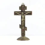 Mecrt Hot Sale 14*6.7cm 57g Orthodox Standing Crucifix Table Cross Gold Antique Ribbon Base Jesus Ornament Gift - Image 2
