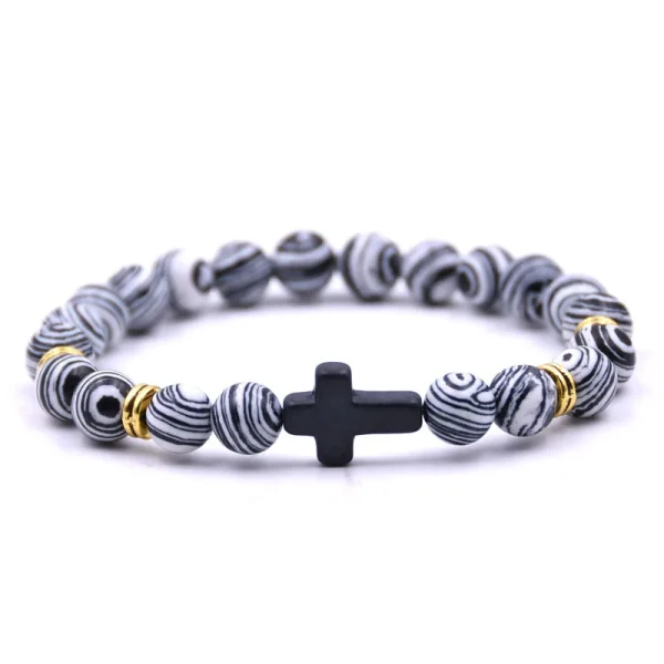 Tiger Eye Volcanic Stone for Bracelet Black Cross with Elastic Cord Trendy Christian Religious Accessory