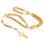 Wholesale Catholic Prayer Beads Christian Rosaries Prayer Oval Wooden Beads Cross Rosary Jesus Church Jewelry for Easter Gifts - Image 2