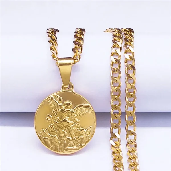 Mecrt Archangel Saint Michael Stainless Steel Chain Necklace Women’s/Men’s Gold Pendant Necklace