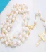 Catholic Rosary 8mm Gold Rose Beads Cross Handmade Curved Needle Religious Necklace Church Easter Gift