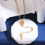 Wholesale Rosary Necklace with Jesus Catholic Pattern Cross Pendant Stainless Steel 6MM Beads - Image 2