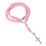 Rosary for Kids Wooden Bead Children's Cross Necklace Prayer Baptism pink Prayer Beads Jewelry Wholesale - Image 2