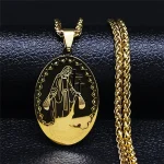 Mecrt HipHop Goddess Madonna Medal Twist Chain Necklace 18K Gold Stainless Steel Oval Virgin Mary Pendant Necklaces for Men Gift - Image 2