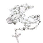 Handmade Oval Pearl Beads Crucifix Catholicism Religious Wedding Rosaries Necklace - Image 2