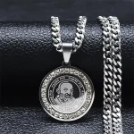 Mecrt Stainless Steel Zircon Father's Day Geometric Circle Round Medal Pendant Necklaces 18K Gold Plated/Silver Necklace Gifts - Image 2