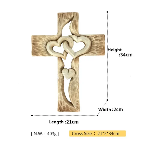 Mecrt Gold Metal Heart Cross Hands Holding Love Cross Sculpture Carved Wooden Cross-intertwined Hearts
