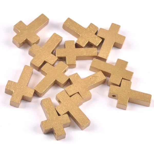 Catholic Rosary Accessories Solid Color Christmas Perforated Cross Pendant Hanging Wooden Loose Bead Bracelet Necklace A