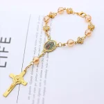 Wholesale Catholic Rosary Bracelet Prayer Fashion Cross Bracelet Gold Imitation Glass Pearl Handcrafted Curved Needle Bracelet