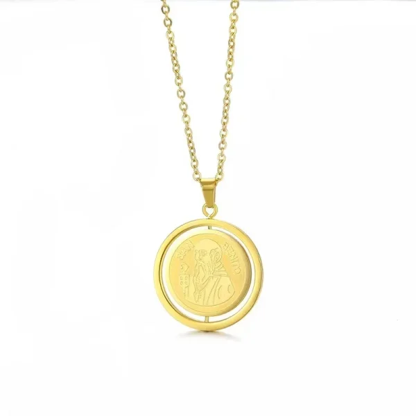 Mecrt Catholic Priest St Benedict Gold Plated Stainless Steel Beaded Necklace Christian Charm