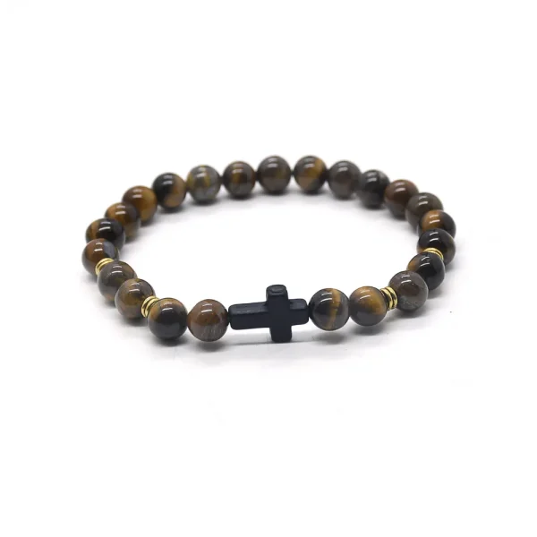 Religious Jewelry Natural Stone Cross Bracelet Stretch Semi-Precious Stone Bead Bracelet
