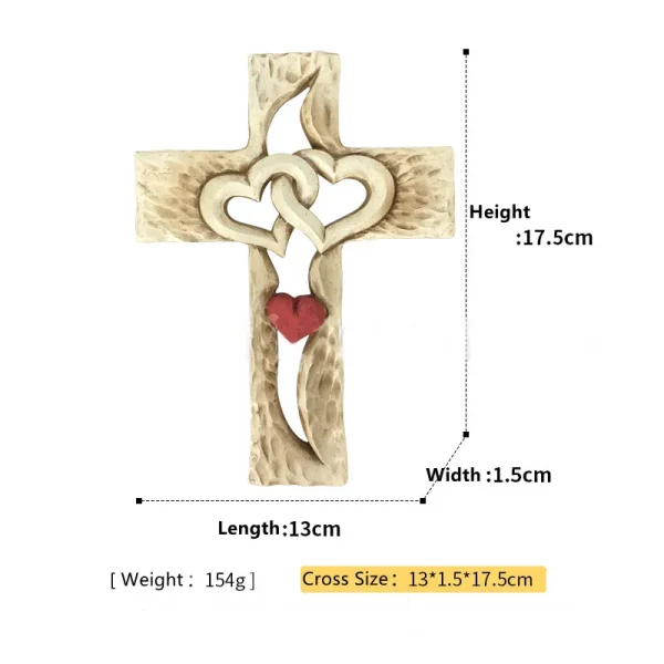 Mecrt Gold Metal Heart Cross Hands Holding Love Cross Sculpture Carved Wooden Cross-intertwined Hearts