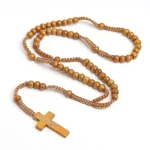 Exquisite Catholic Rosary Necklace Jesus Cross Pendant Natural Wood Beads for Easter Christian Prayer Religious Fashion Beaded - Image 6