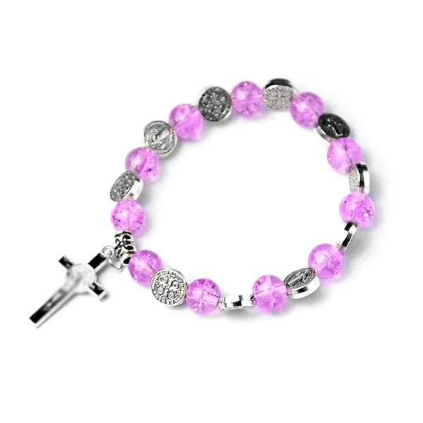 Catholic Rosary Bracelet 8mm Crystal Bead Hand Ornament Cross Rosary Hand String Christian Communion Gift Wholesale