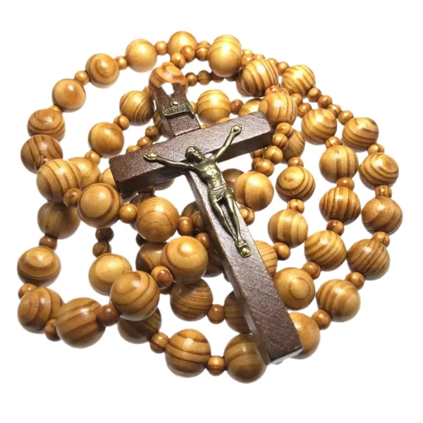 Wood Beads Decoration Hanging Wall Rosary Beads Over-sized Cross Church Wooden Beads Rosary Necklace Wall Rosary
