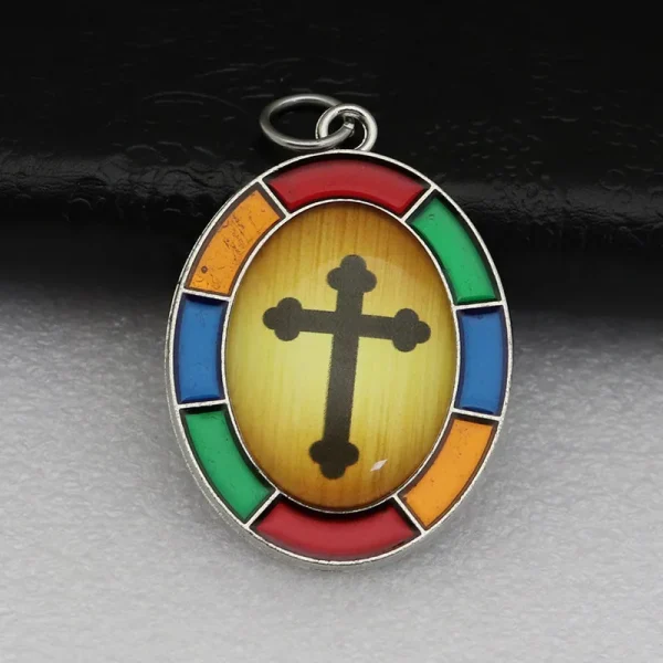 Colored Oval Photo Religious Pendant Natural Stone Alloy Catholic Jewelry Accessories Hanging Decoration Badge Our Lady 
