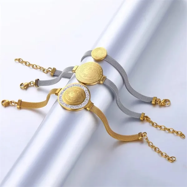 Wholesale 18K Gold Plated Stainless Steel St. Benedict Watch Bracelet Beaded Jewelry for Catholic Priests for Gift