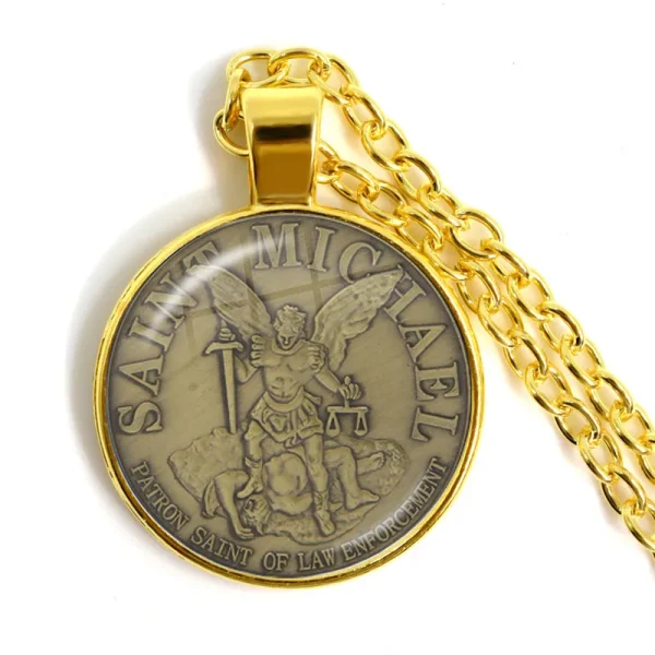 Hot Sale Archangel Saint Michael Catholicism Cross Pendant Necklace Link Chain Zinc Alloy Catholic Pendant Gift
