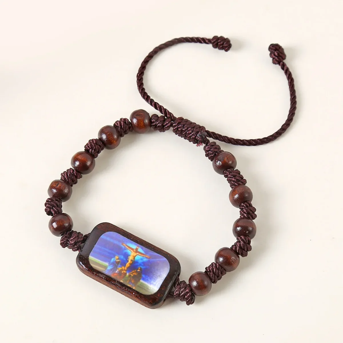 Catholic Wooden Bracelet Virgin Mary Dripping Oil Jewelry Jesus Holy Spirit St. Benedict Knotted Bracelet Jewelry Wholesale - Image 4