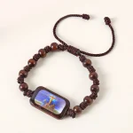 Catholic Wooden Bracelet Virgin Mary Dripping Oil Jewelry Jesus Holy Spirit St. Benedict Knotted Bracelet Jewelry Wholesale - Image 4
