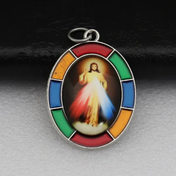 Colored Oval Photo Religious Pendant Natural Stone Alloy Catholic Jewelry Accessories Hanging Decoration Badge Our Lady 