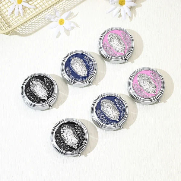 Wholesale Metal Rosary Bead Boxes, Colorful Virgin Mary Themed Small Jewelry Boxes