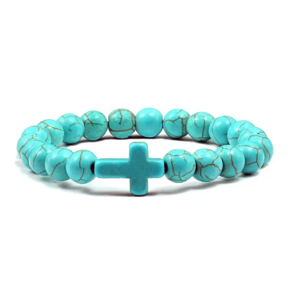 Black Jewelry Turquoise Cross Pendant Frosted Volcanic Stone Elastic Yoga Bracelet Women Gift Stock