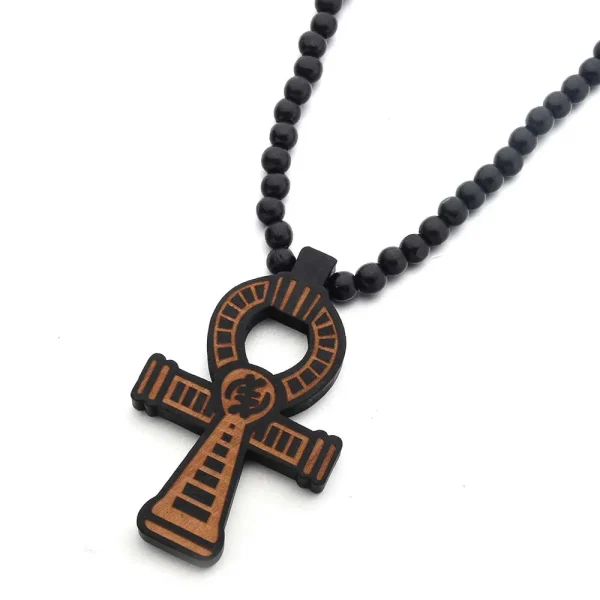 Mecrt Wooden Beads Rosary Necklace 8mm Wood Beaded Necklace Chain Wood Cross Pendant Necklace for Men Christian Cross Je