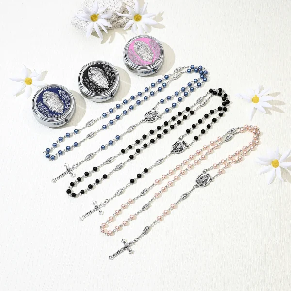 New Fashion Alloy Rosary Necklace Cross Pendant Long Baptism Gift