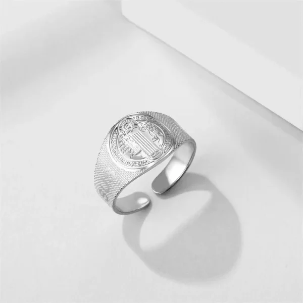 Catholic Christian Crucifix Adjustable Religious Man Ring Saint Benedict Jesus Gold Plated Stainless Steel for Gift