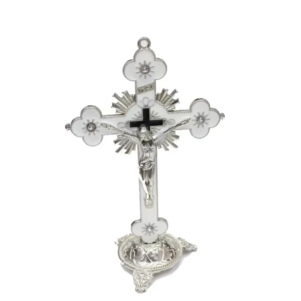 14 * 8.5cm Jesus Crucifix Metal Cross with Bottom Ornaments Religious Office Automotive Home Decor Decoration Metal Hand